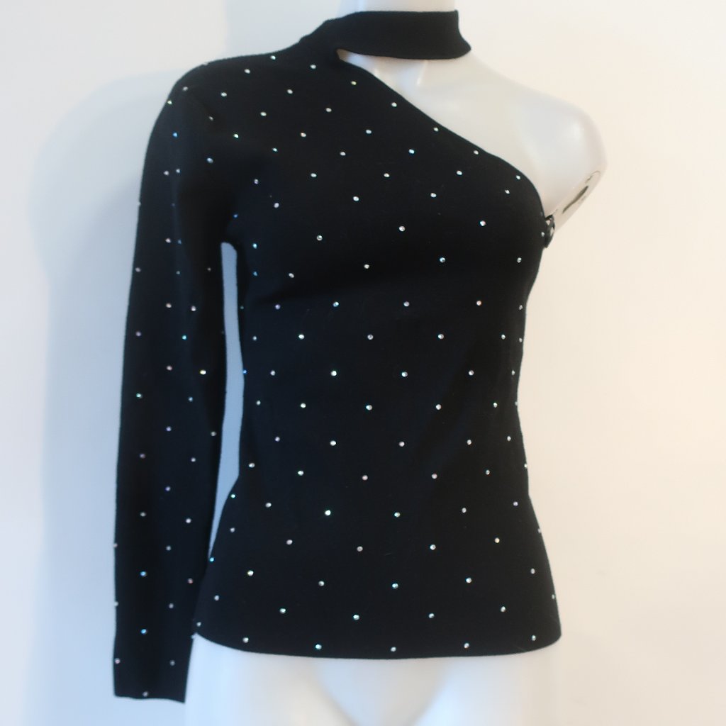 Nwt Womens Minnie Rose Black Rhinestone One Shoulder Sweater L
